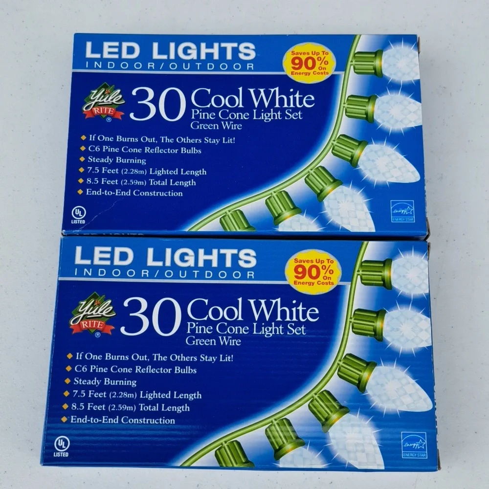 Yule Rite 25 Pine Cone String Lights Cool White Indoor Outdoor Total Length 15ft